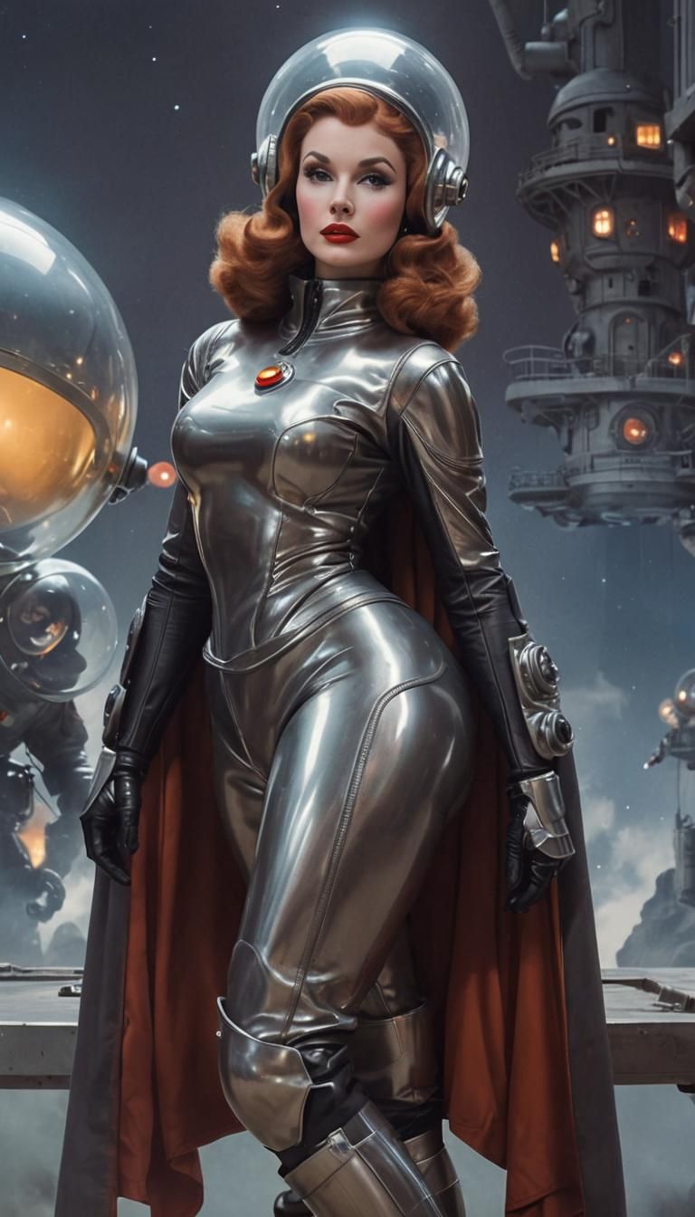 Retro Sci-Fi Woman in Spacesuit, 60s Magazine Cover Art