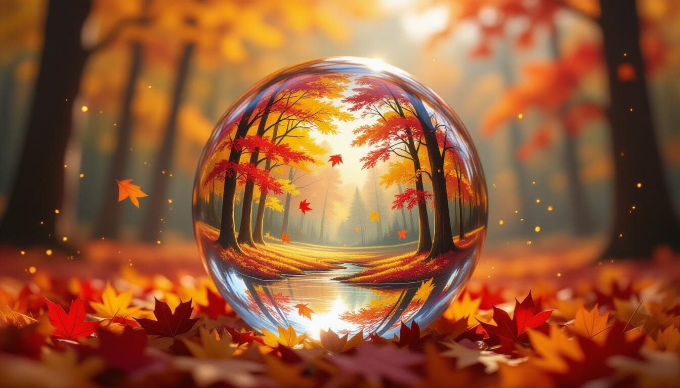 Crystal Ball With Autumn Forest, Alcohol Ink Style