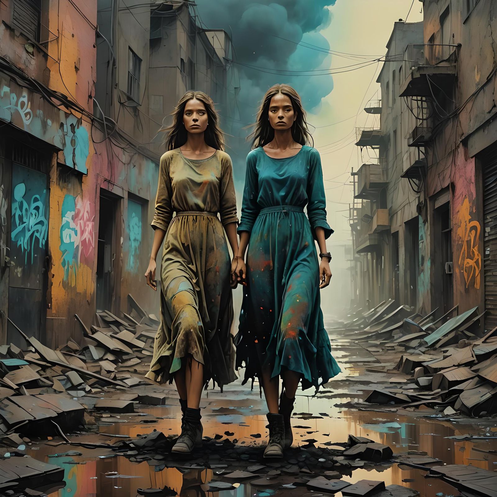 Post-Apocalyptic Girls in El Salvador, Beksiński Style