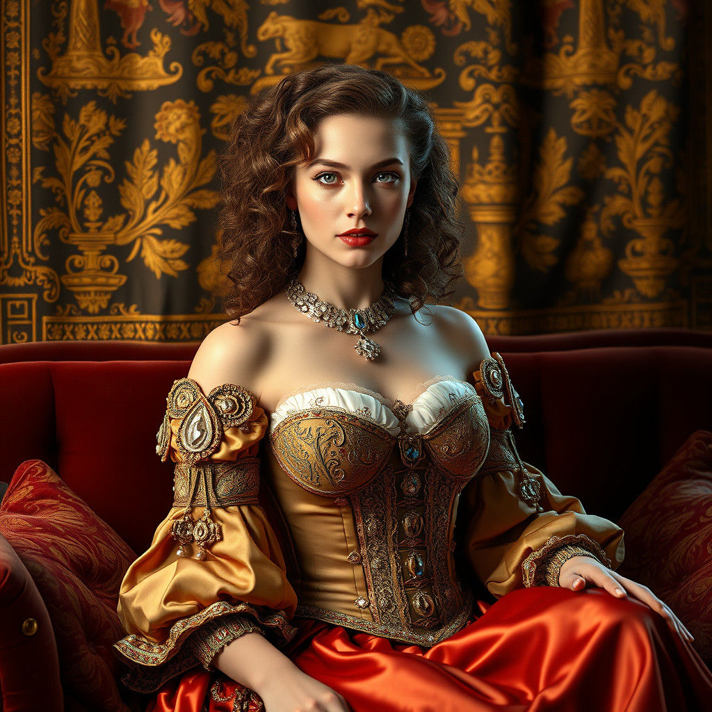 Flemish Beauty in Ornate Attire, Digital Art