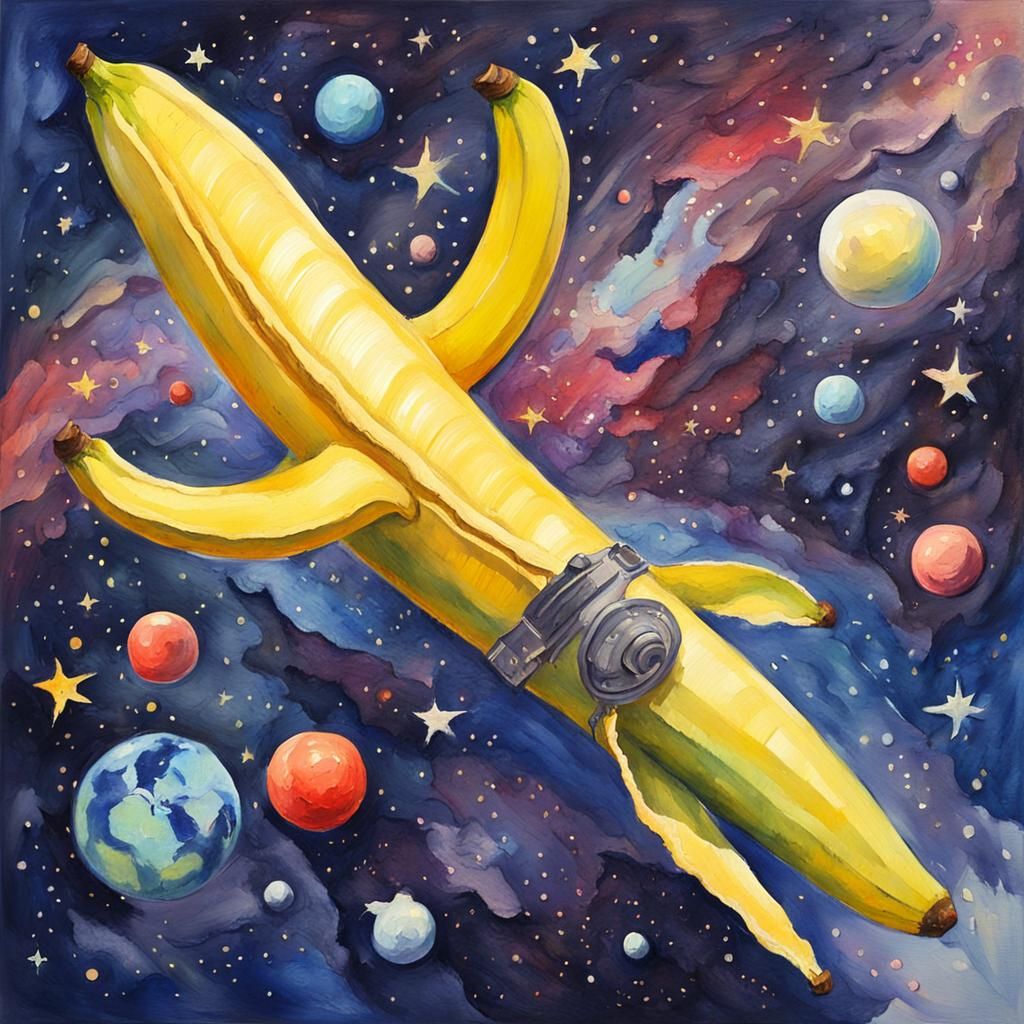 Space Banana in Impressionist Gouache Style