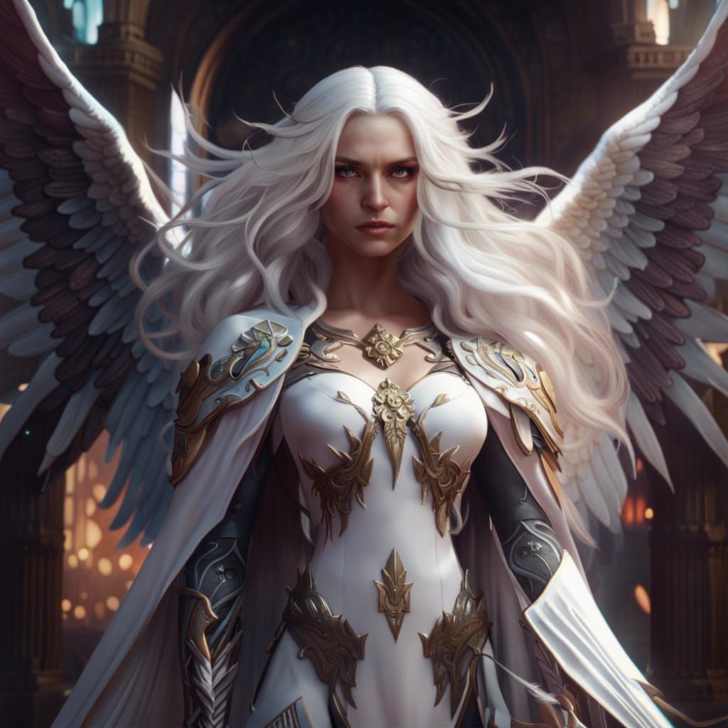 Ethereal Aasimar with Angel Wings, Fantasy Art