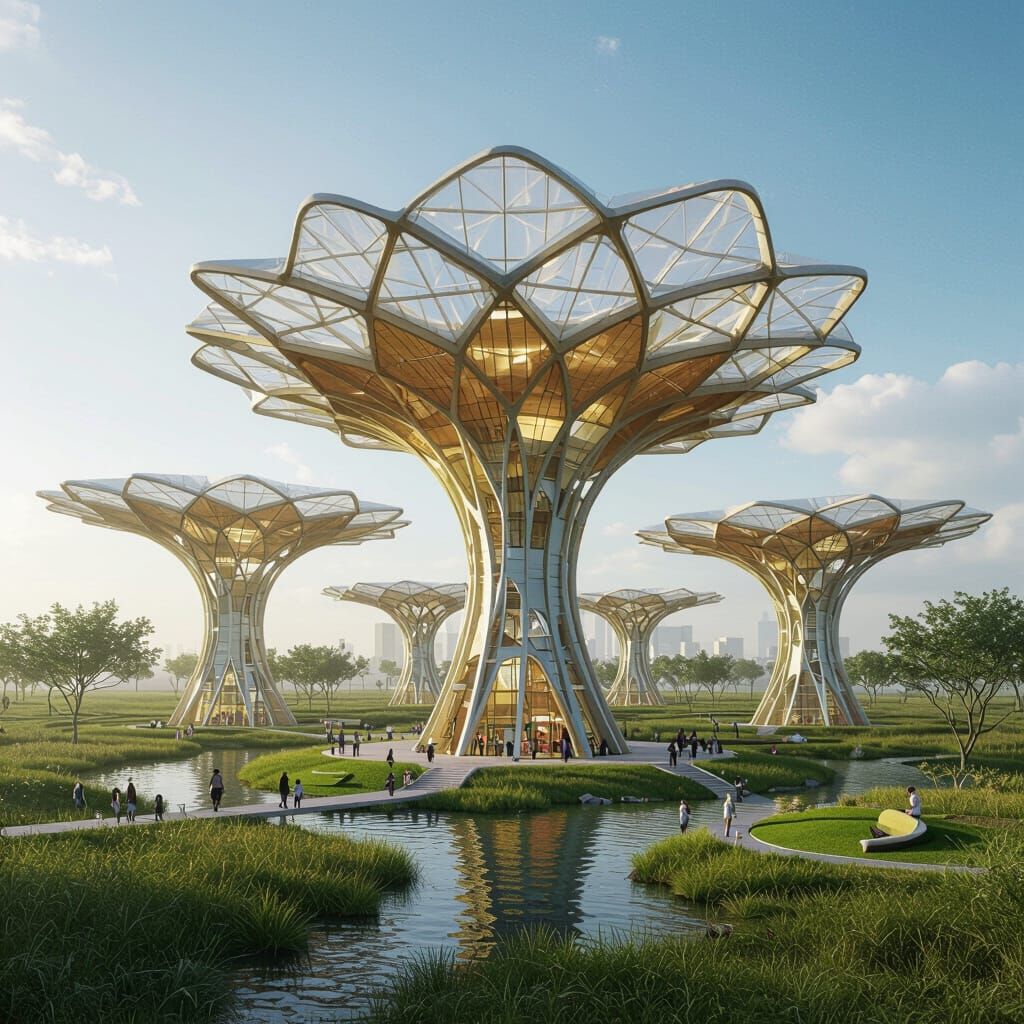 Futuristic African City Under Organic Flower Canopy