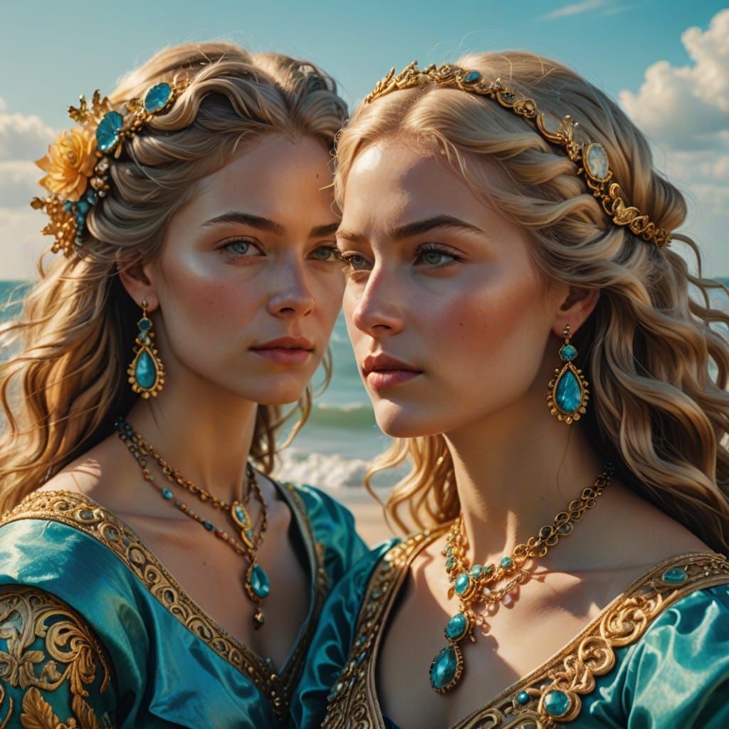 Baroque Portrait of Royalty on a Turquoise Beach