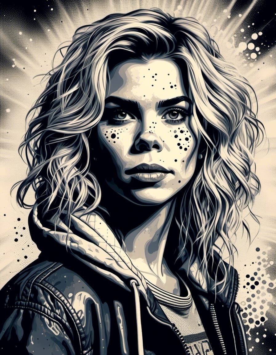 Halftone Portrait of a Joyful Swimmer with Gold Medal