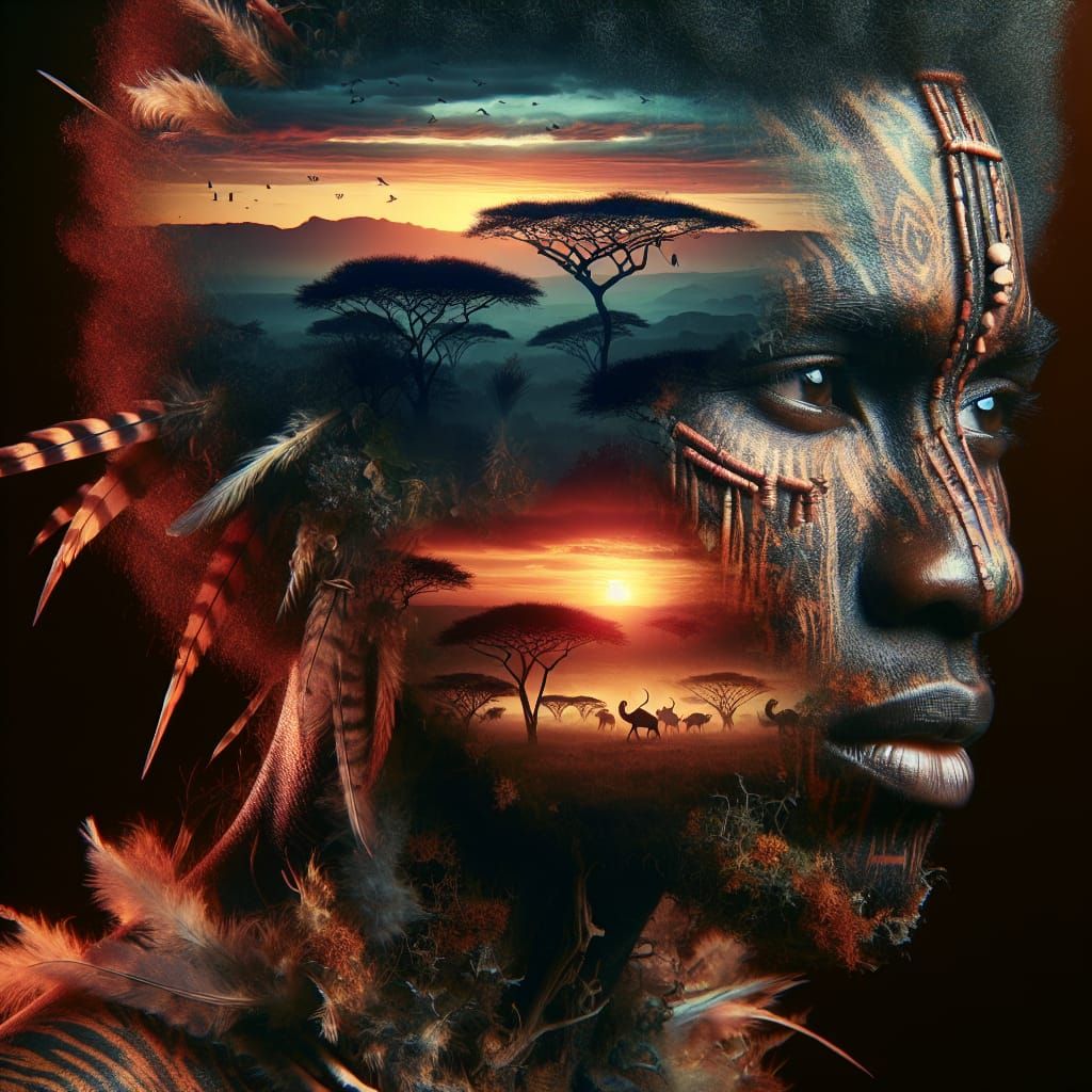 Surreal African Tribal Portrait at Sunset