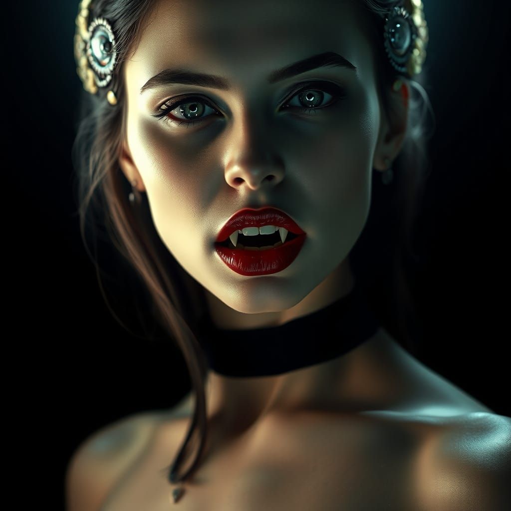 Ethereal Vampire Woman in Cinematic Film Still