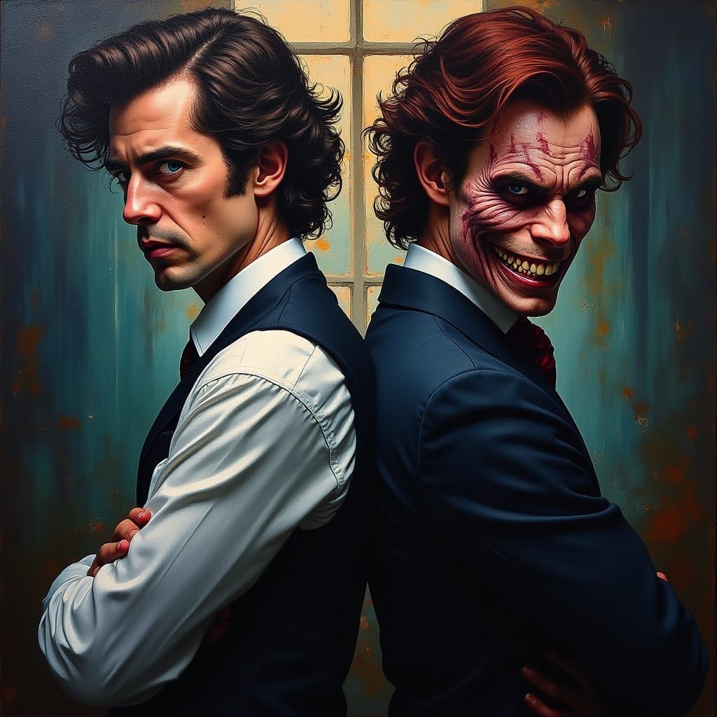 Vibrant Impasto Portraits of Duality in Darkened Comic Style