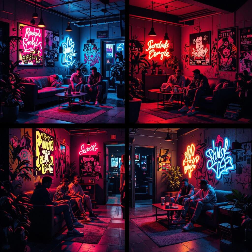 Gangster Rap Apartment Interior With Neon Lighting