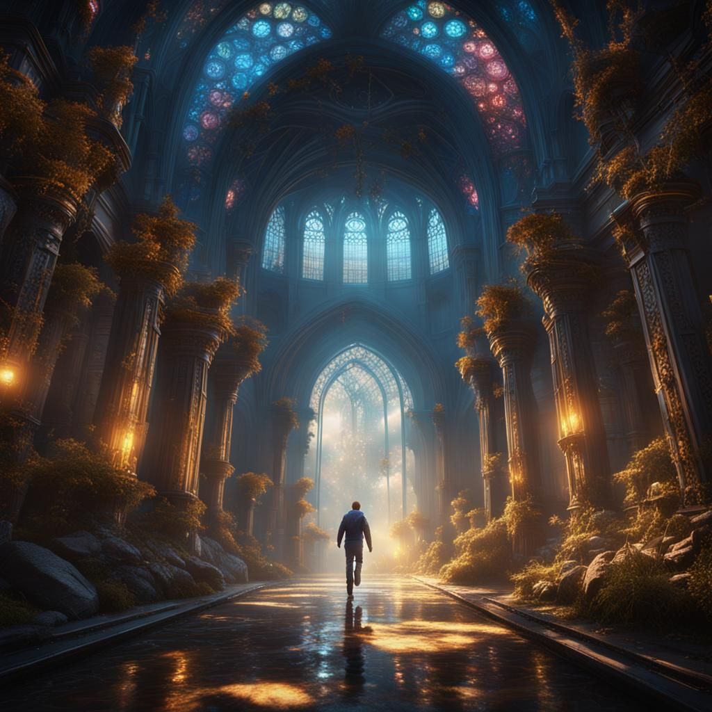 Figure Walking into Light: Detailed Matte Painting