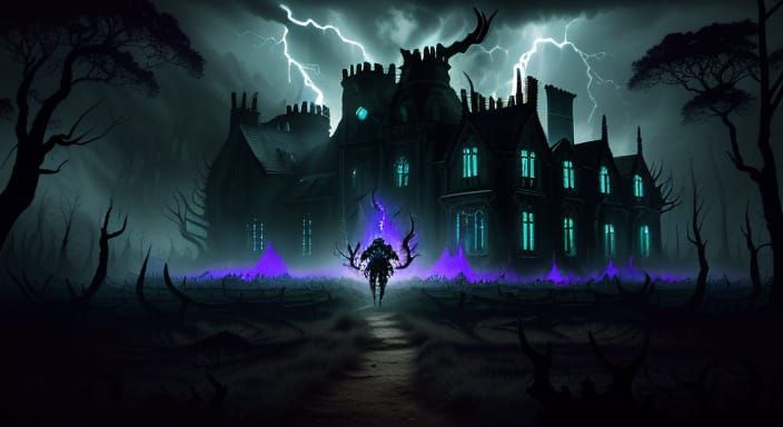 Cosmic Horror Landscape with Dark Fantasy Elements in a Vict...