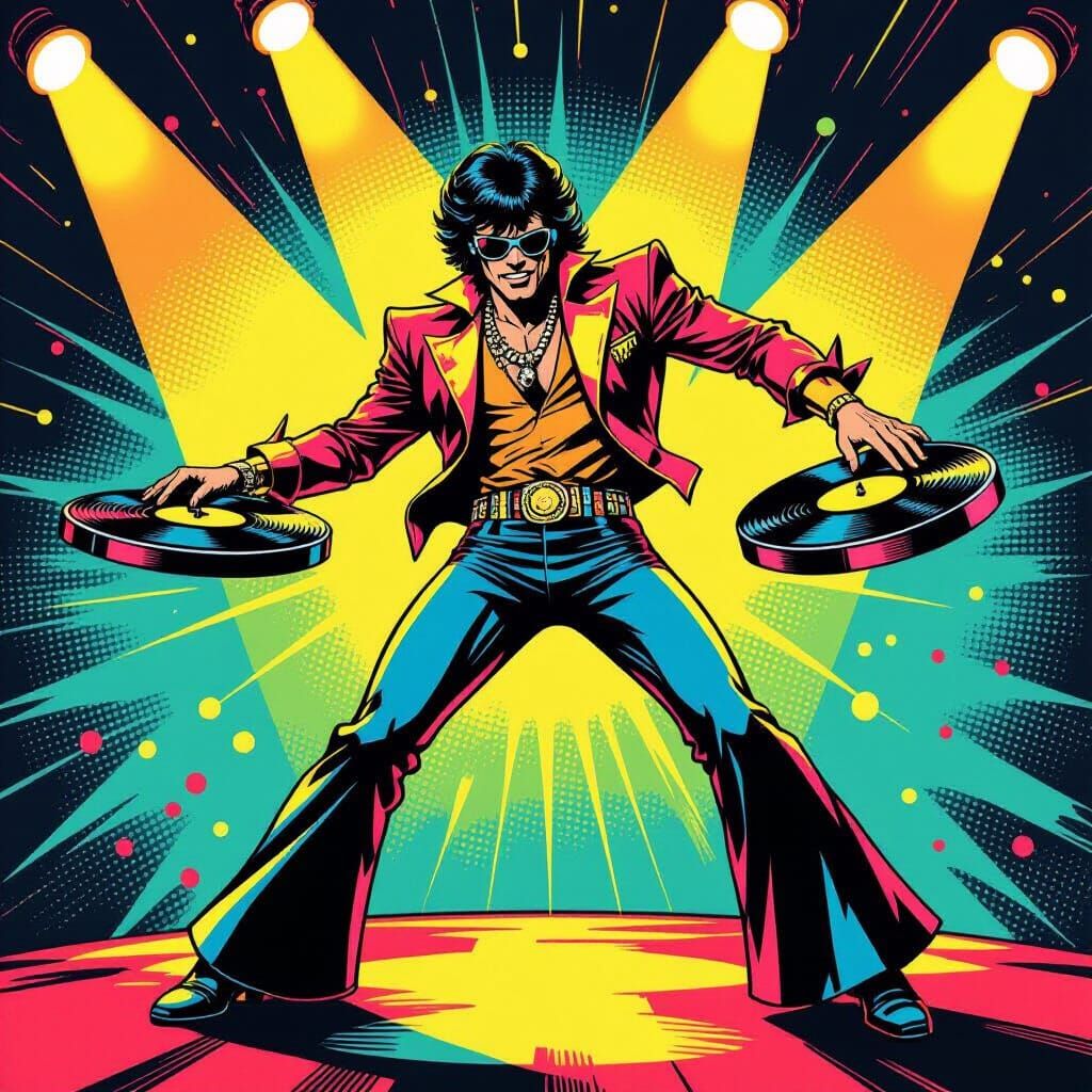 Retro Comic Book DJ in 1970s Style