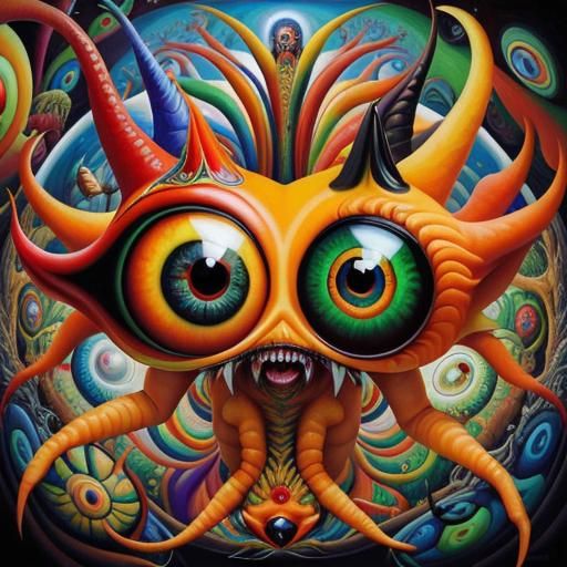 Surreal Creatures with Piercing Eyes: An Oil Painting