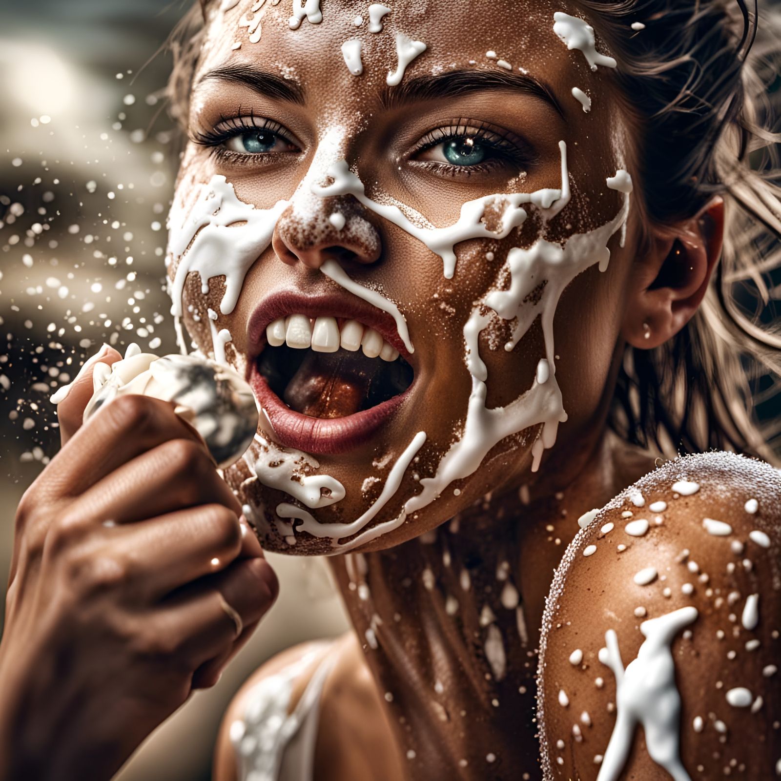 Bikini Woman Cream Pie Fight: Hyperrealistic 64MP