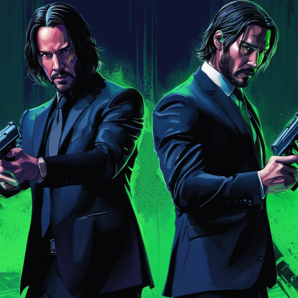 Keanu Reeves Double Portrait in Matrix Style
