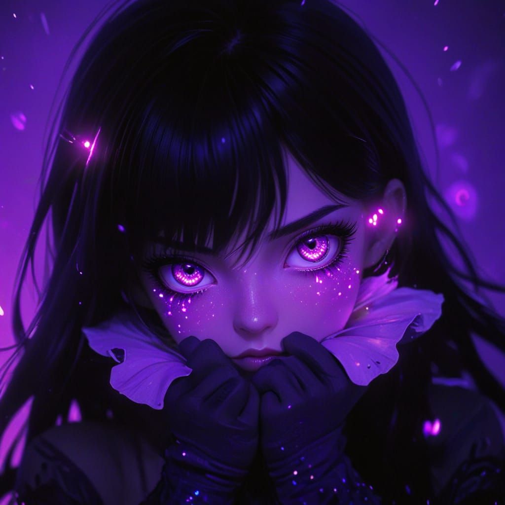 Anime Girl With Glowing Purple Eyes