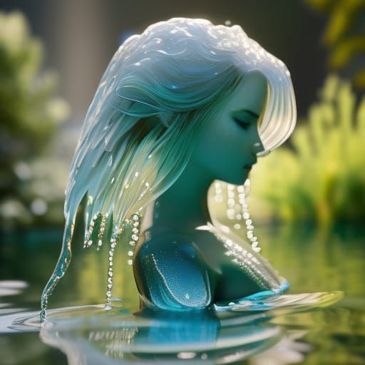 Water Elemental Undine in Flowing Crystal Water