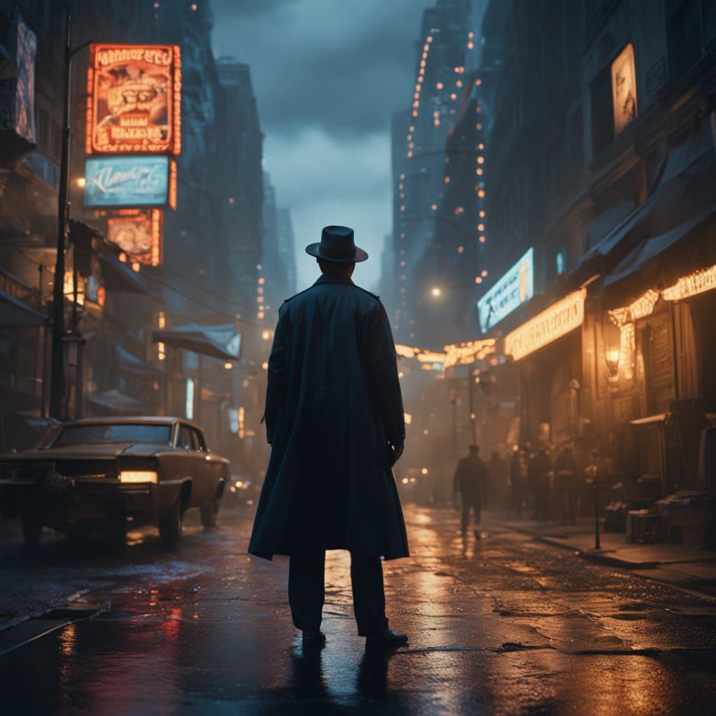 Dramatic Detective Scene in Rain-Soaked Alleyway