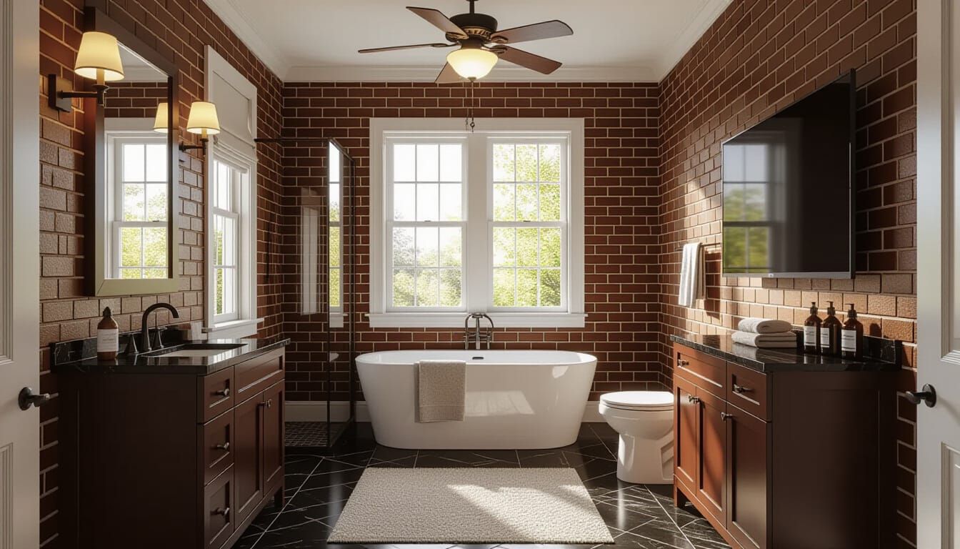Charming Victorian Bathroom in Warm Brick Tones