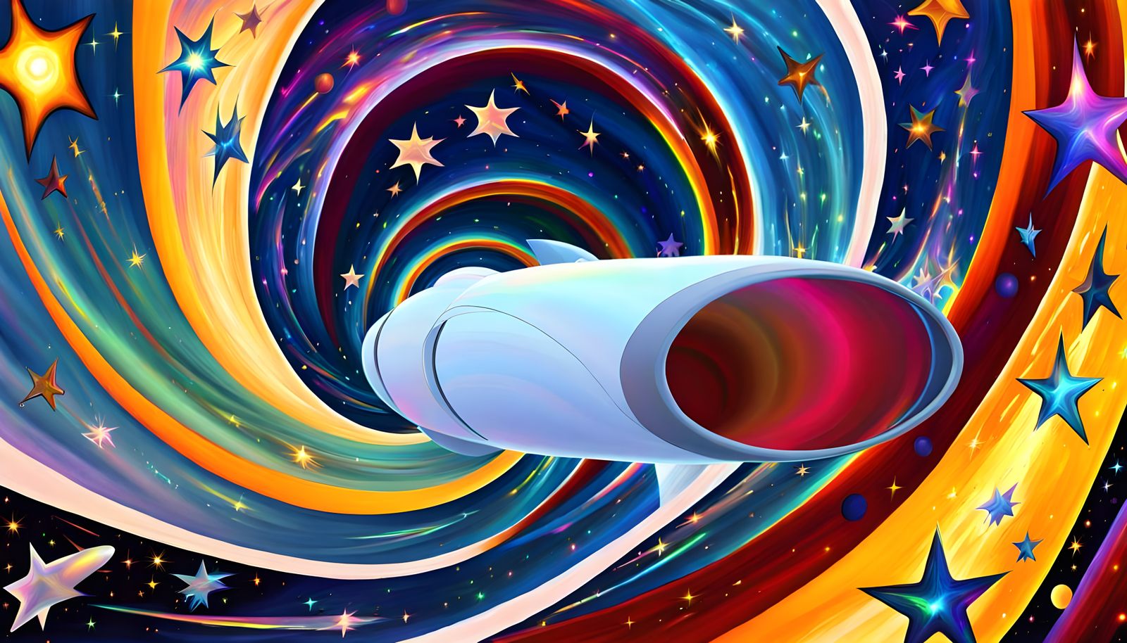 Surreal Starship FTL Flight into Cosmic Rainbow Vortex