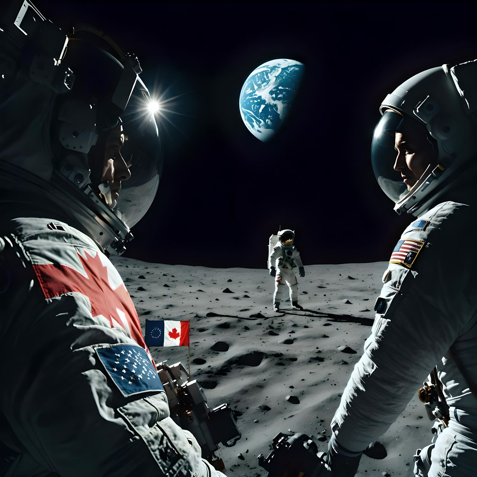 One Canadian, one American astronaut in space on the moon an...
