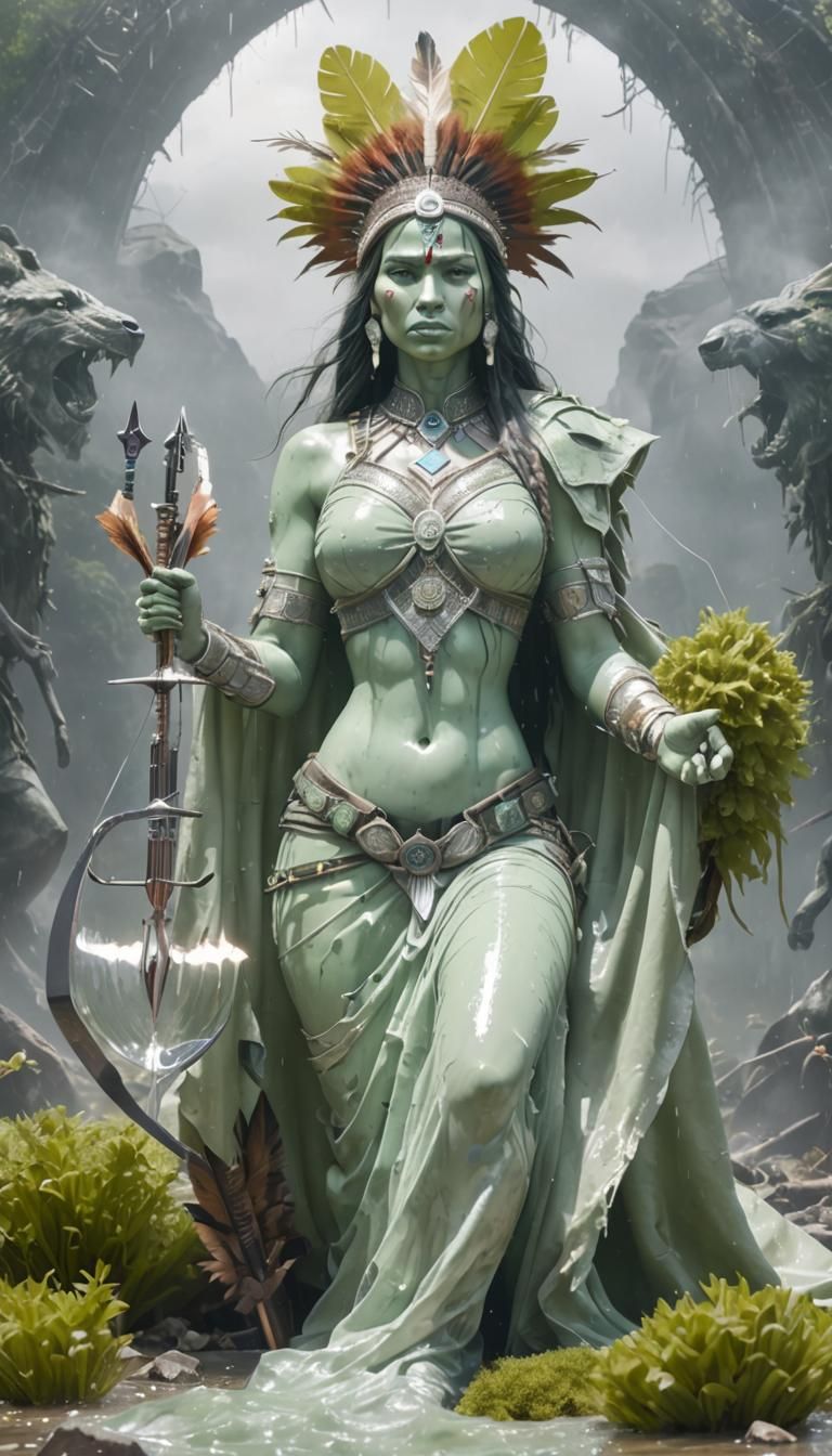 Glass American Indian Goddess in Post-Apocalyptic Prairie