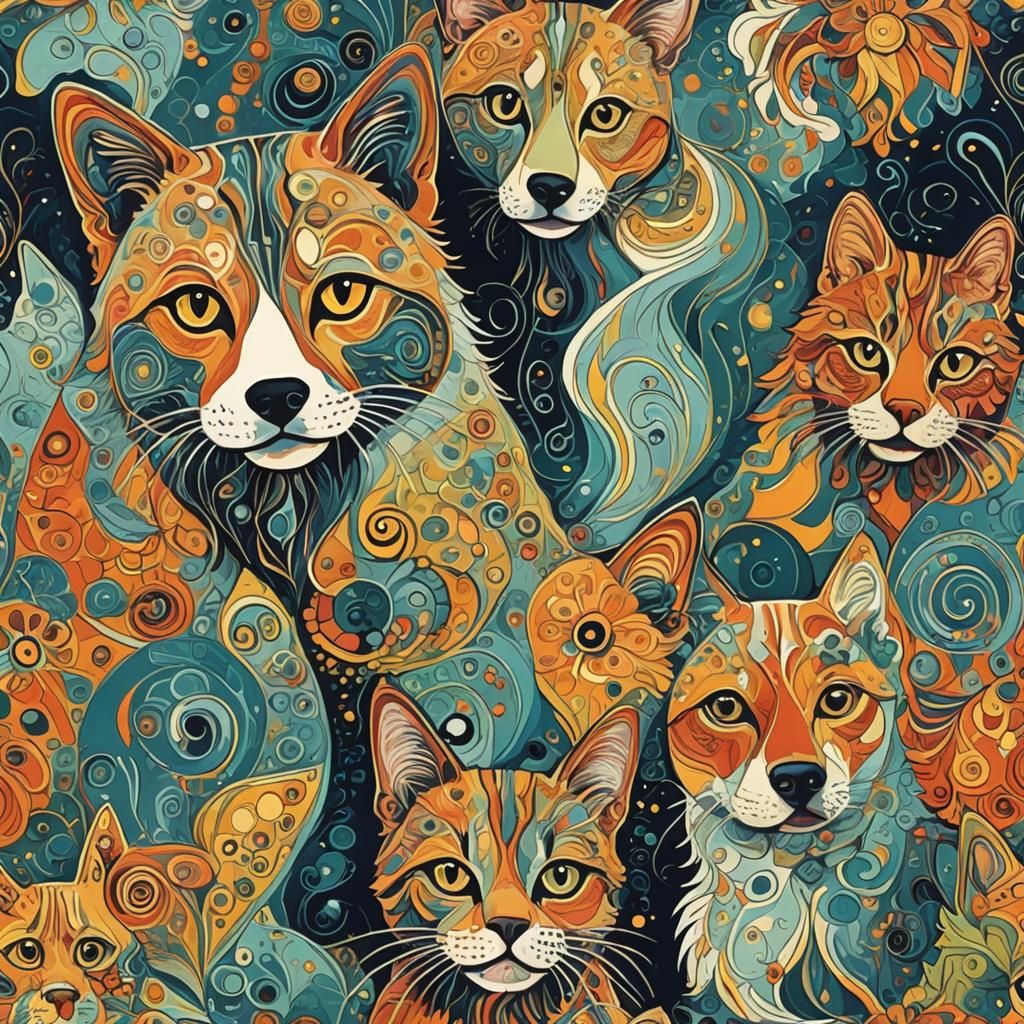 Abstract Art: Cat and Dog Harmony