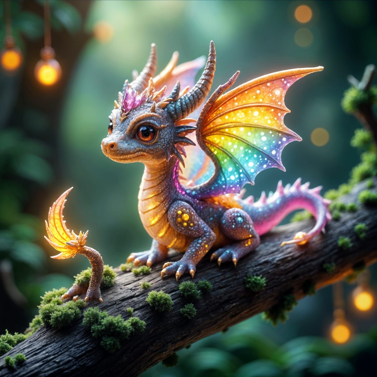 Magical Dragon on Branch in Fantasy Art Style