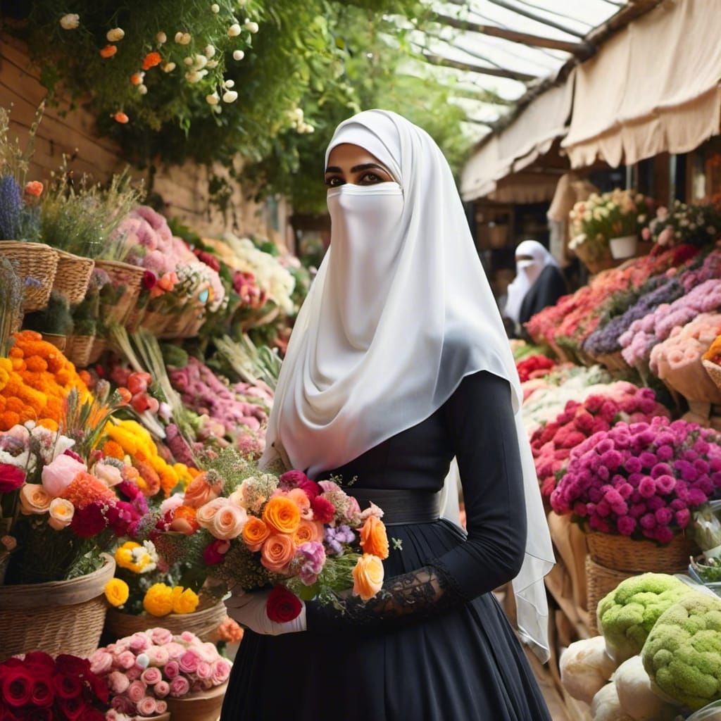 Elegant Niqabi Woman in Flower Shop: 18th Century Impression...