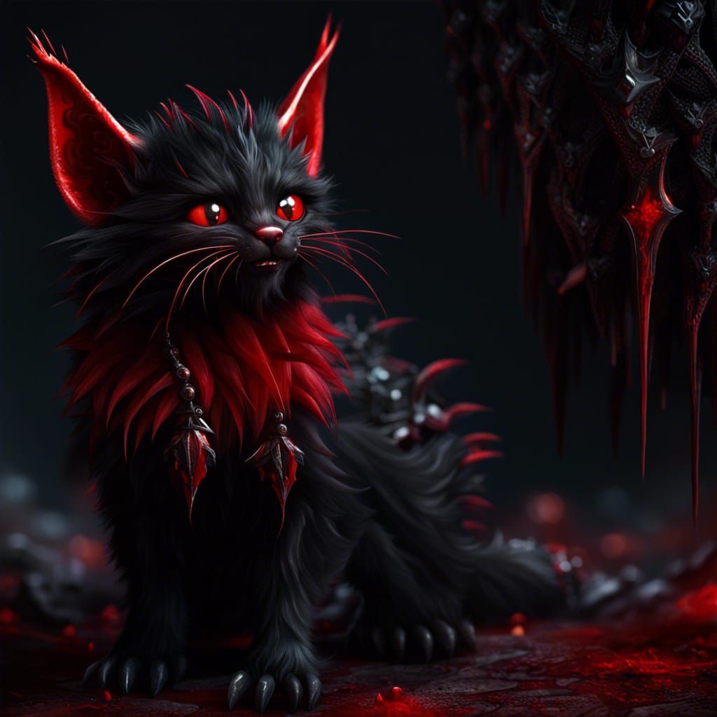 Vampire Kitten with Spiked Tail, Fantasy Art