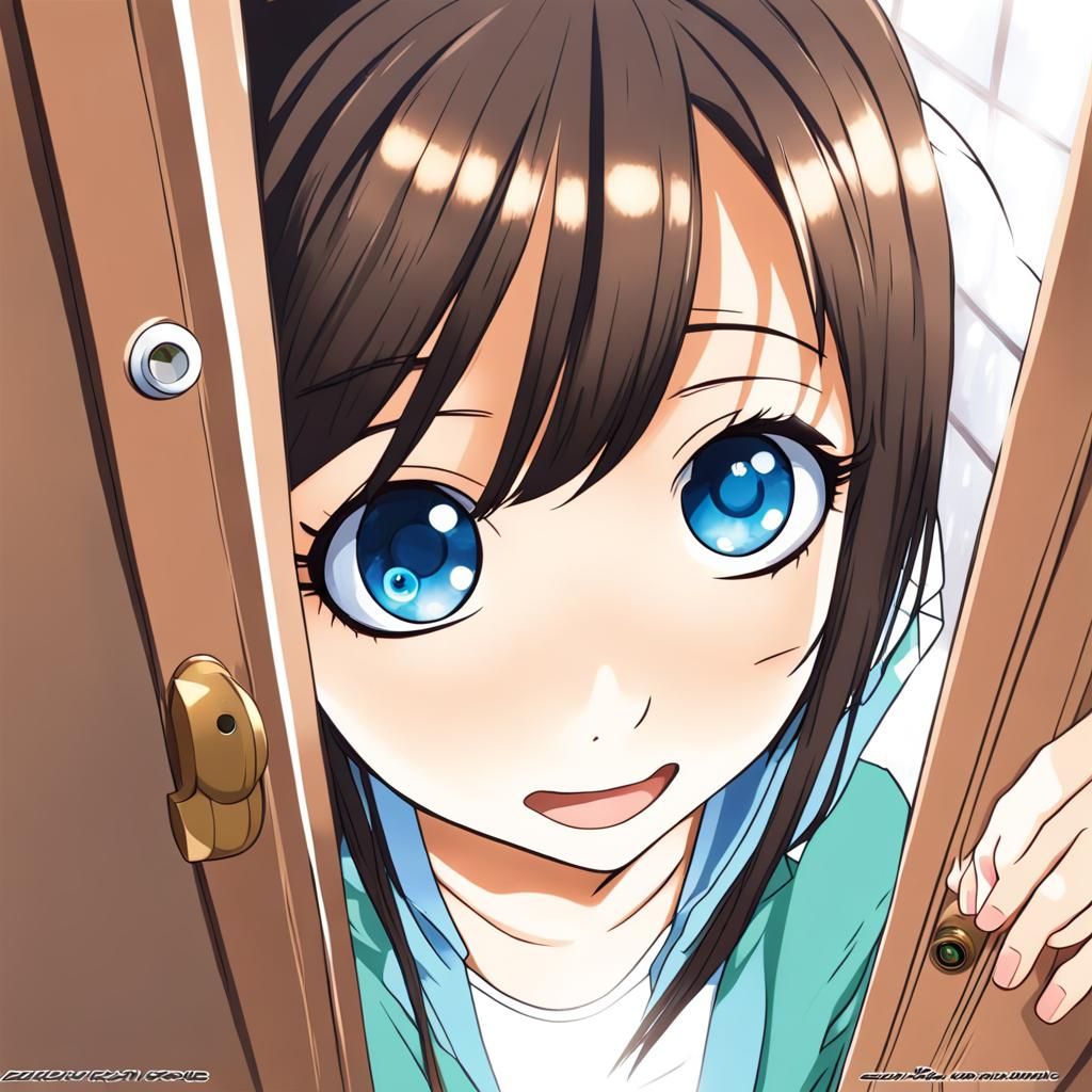 Anime Girl Peering Through Fisheye Peephole