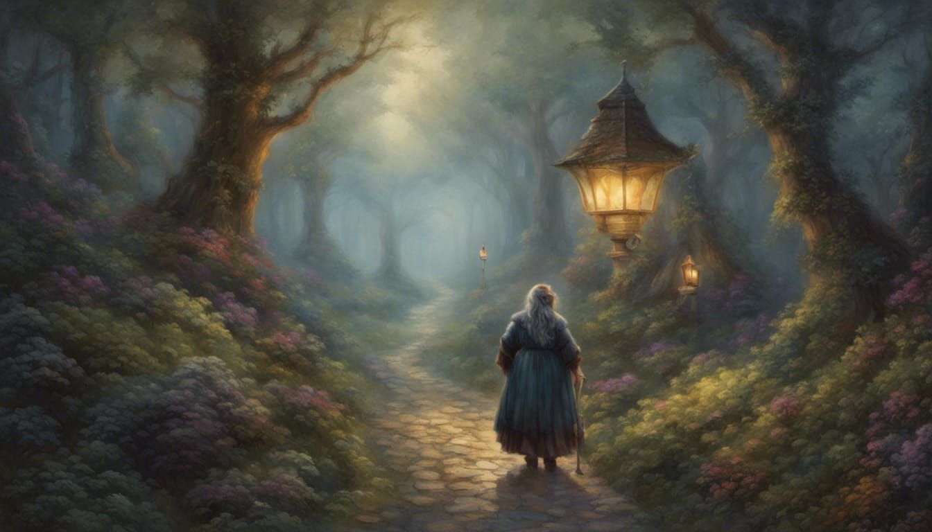 Dwarf Knight on Forest Path in Ethereal Style