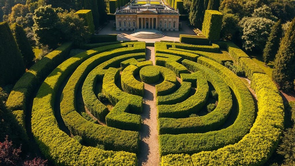 Surreal Drone View of a Majestic Palace Maze