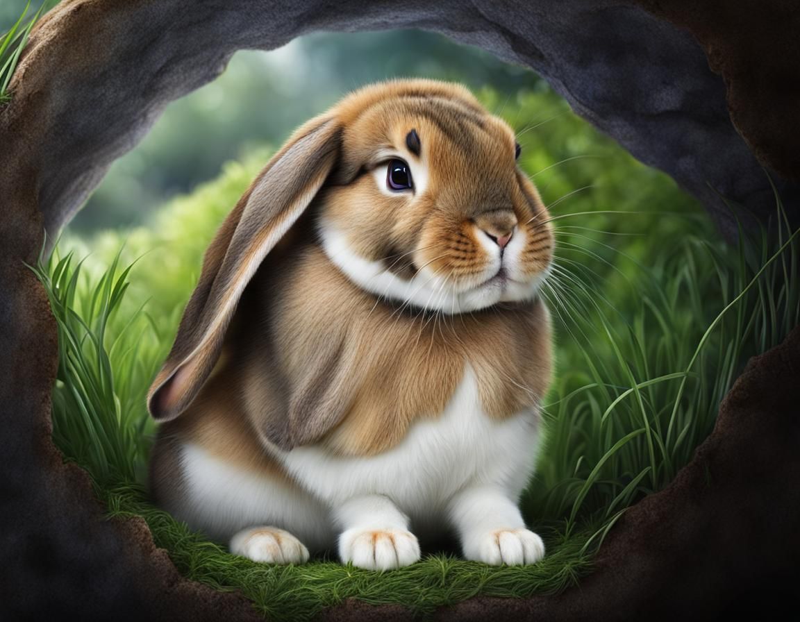 Cute Fluffy Rabbit near its Burrow