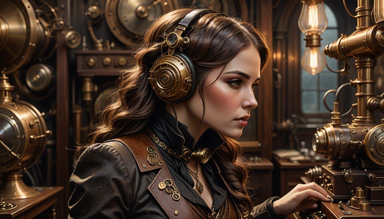 Steampunk DJ in Victorian-Inspired Studio
