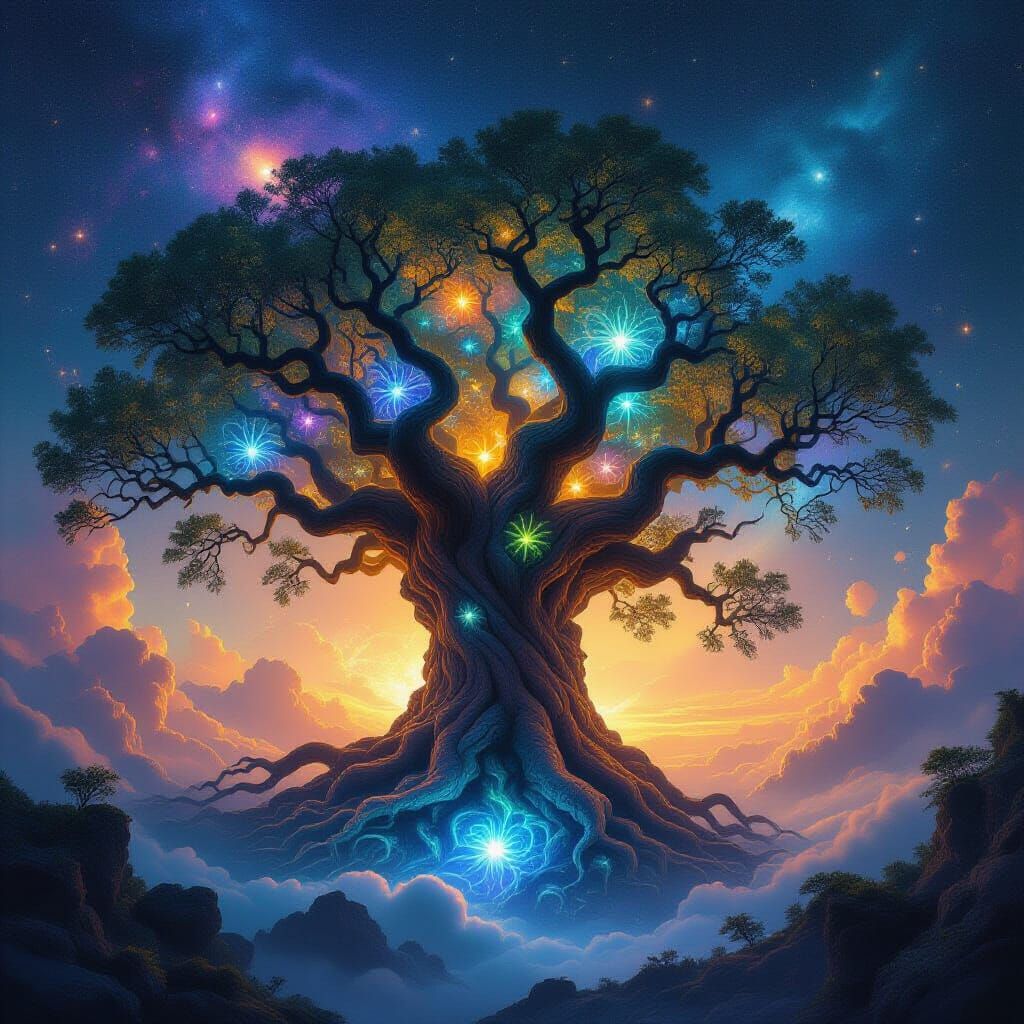 Cosmic Tree in Nebula, Fantasy Digital Art