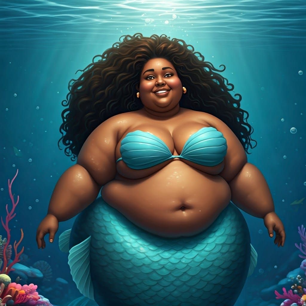 Smiling Plus-Size Mermaid Swimming in Arctic Sea