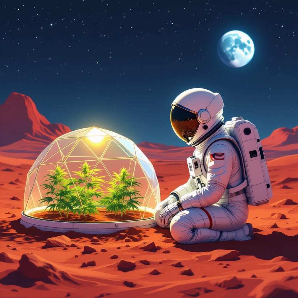 Astronaut Tends Marijuana Garden on Mars in Glowing Dome
