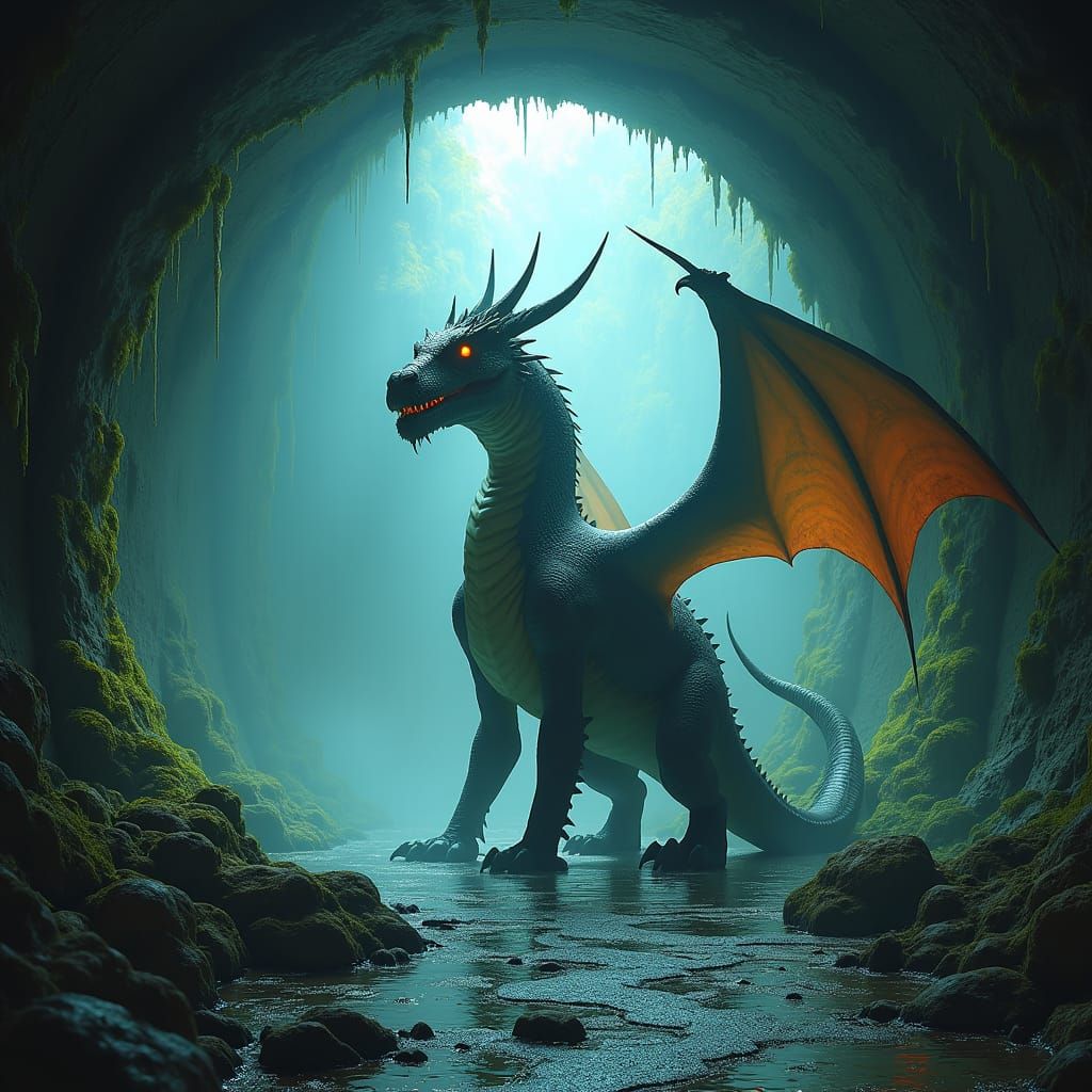 Dragon Hoard in Sewer, Hyper-Realistic Matte Painting