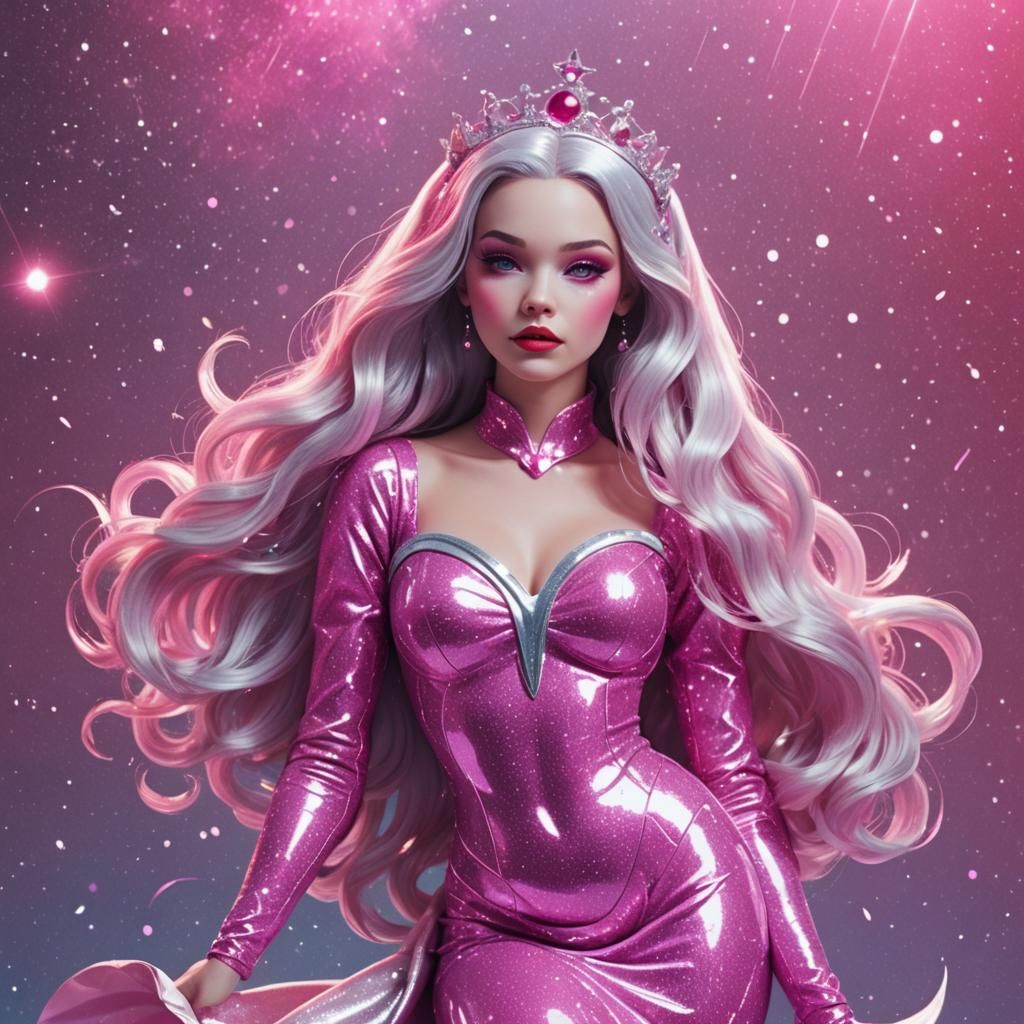 Snow White Space Mermaid in Synthwave Neon Style