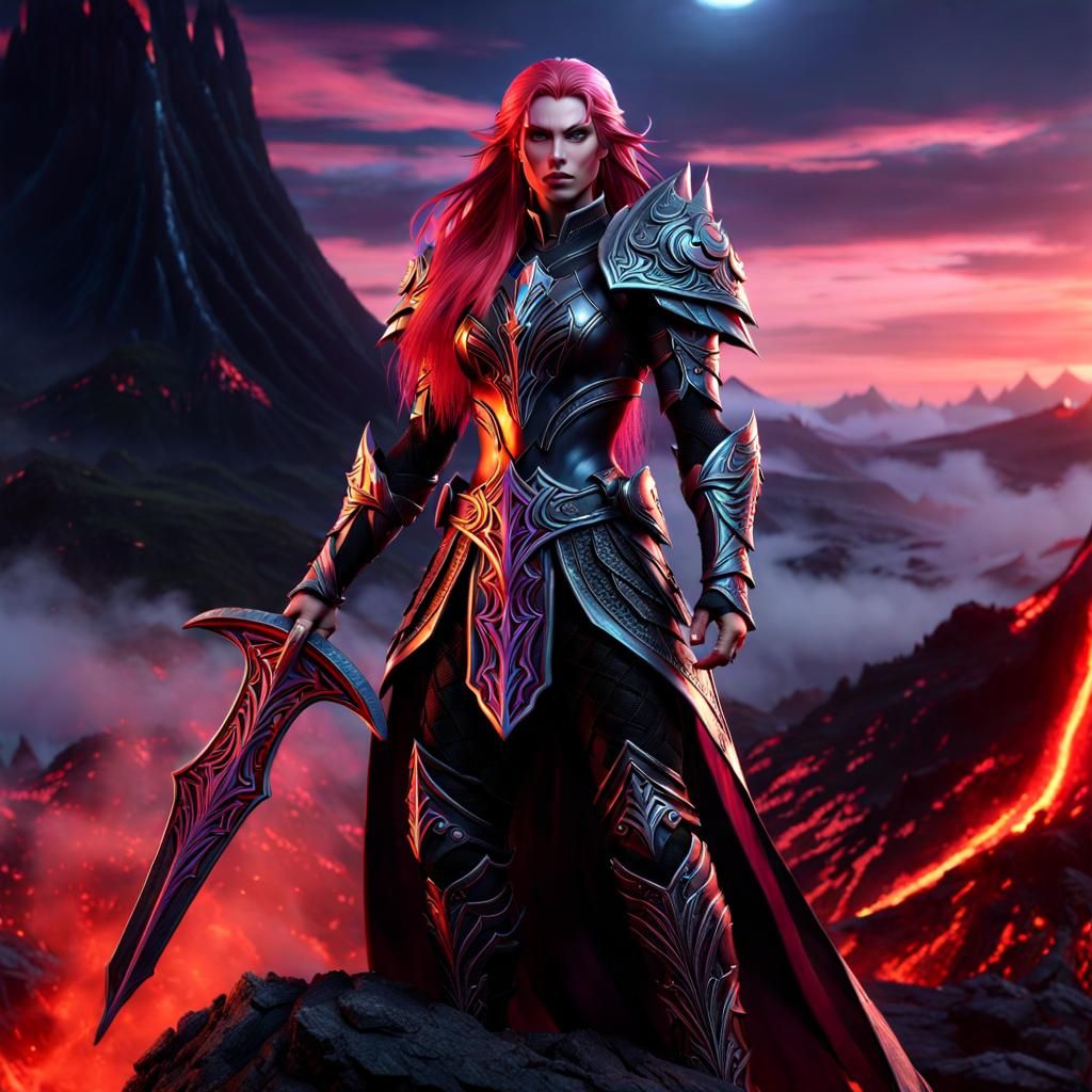 Warrior Elf in Detailed Draconian Armor