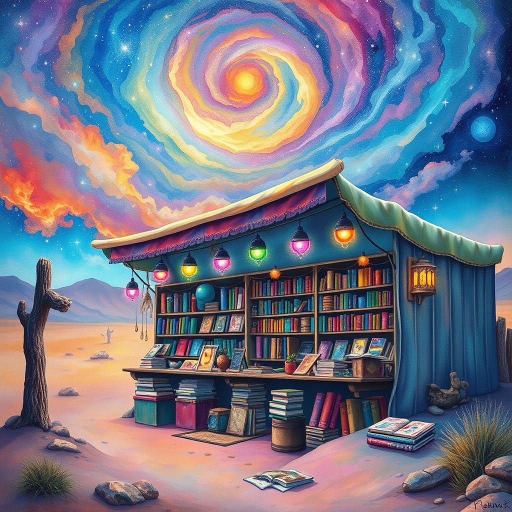 Whimsical Desert Marketplace in Dreamy Watercolours