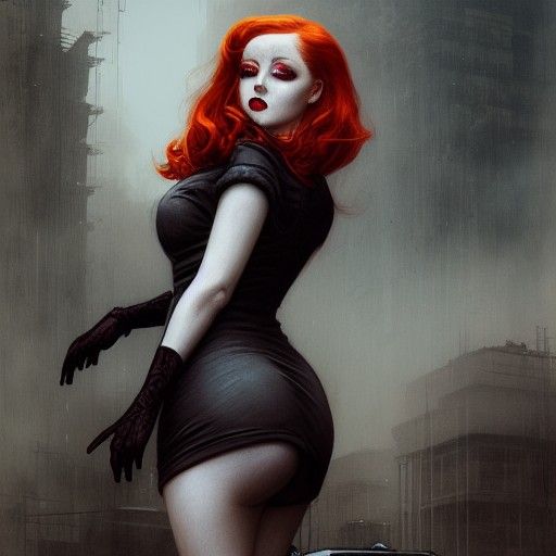 Lusty Redhead Pinup in Sinister Retropunk Portrait