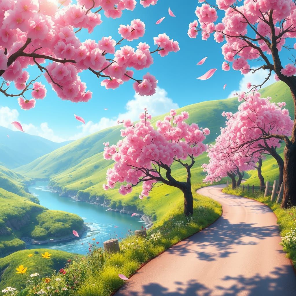 Surreal Spring Landscapes in Whimsical Japanese Style with C...