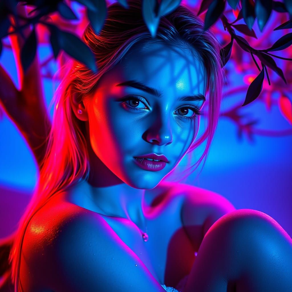 Ethereal Woman in Neon Dreamscape