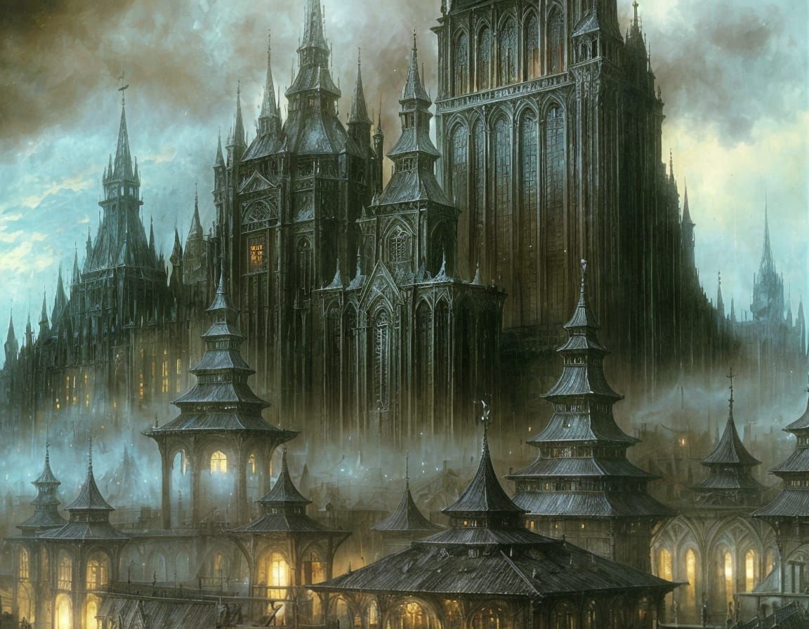 Medieval Port City in Fantasy Illustration Style