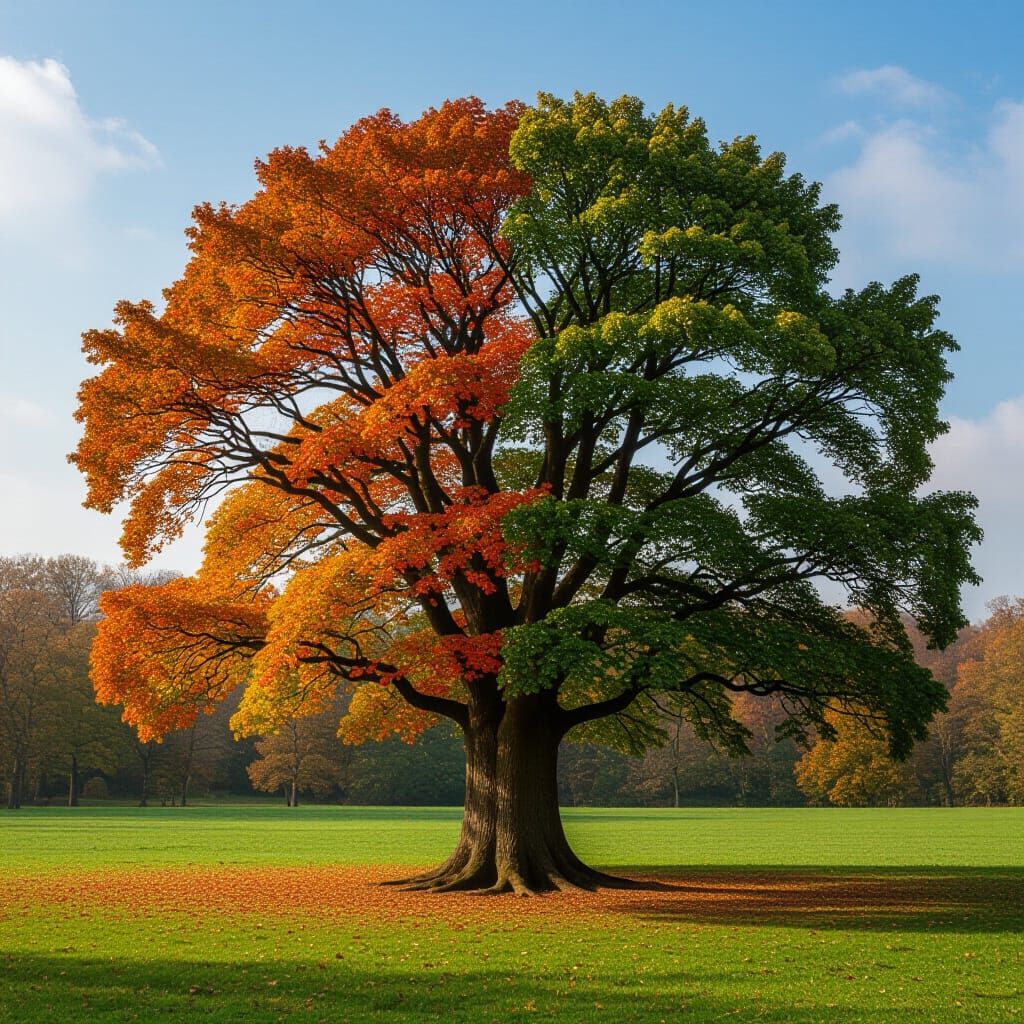 Massive Tree Displays Leaves of Every Season