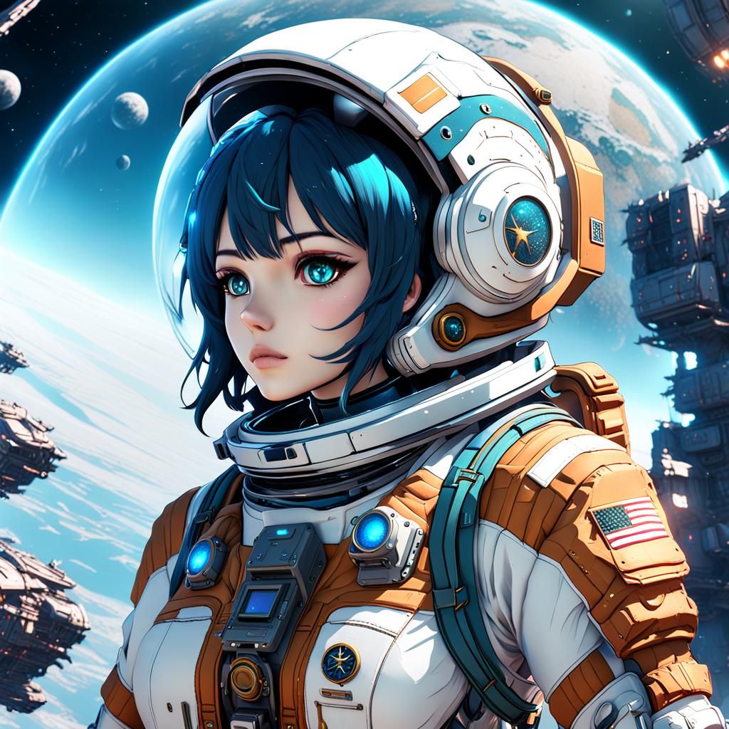 Anime Girl Astronaut in Detailed Digital Painting