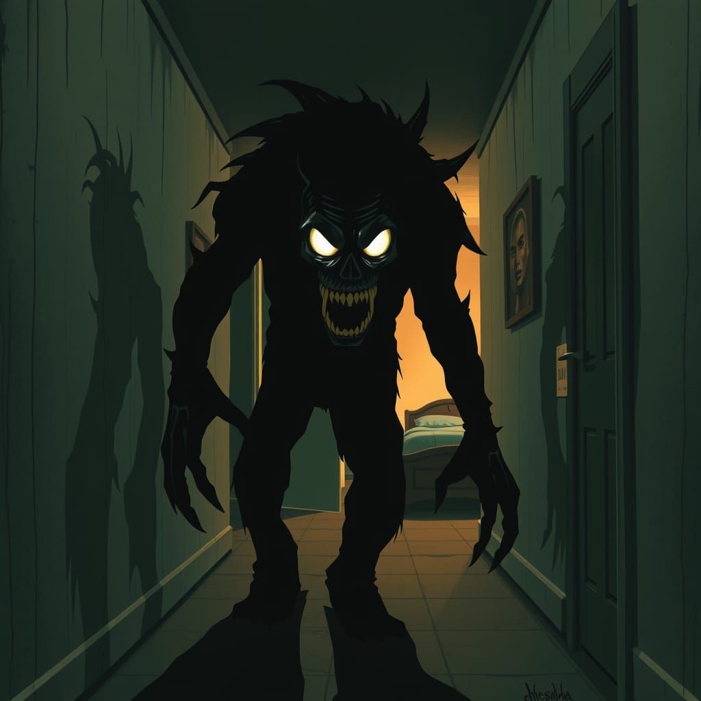 Terrifying Shadow Figure in Eerie Horror Illustration