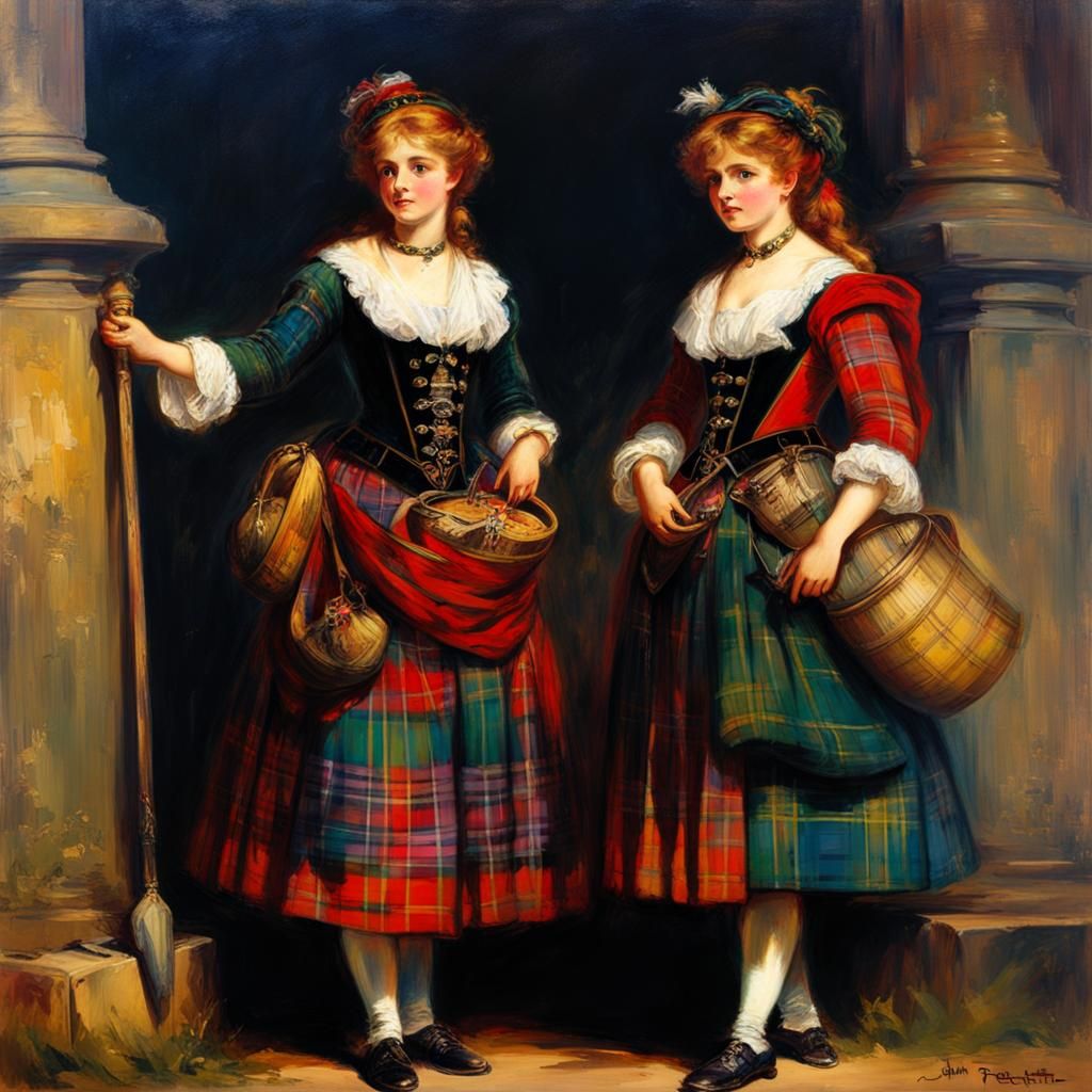 Scottish Highlander Maidens in Tartan, Pettie Style